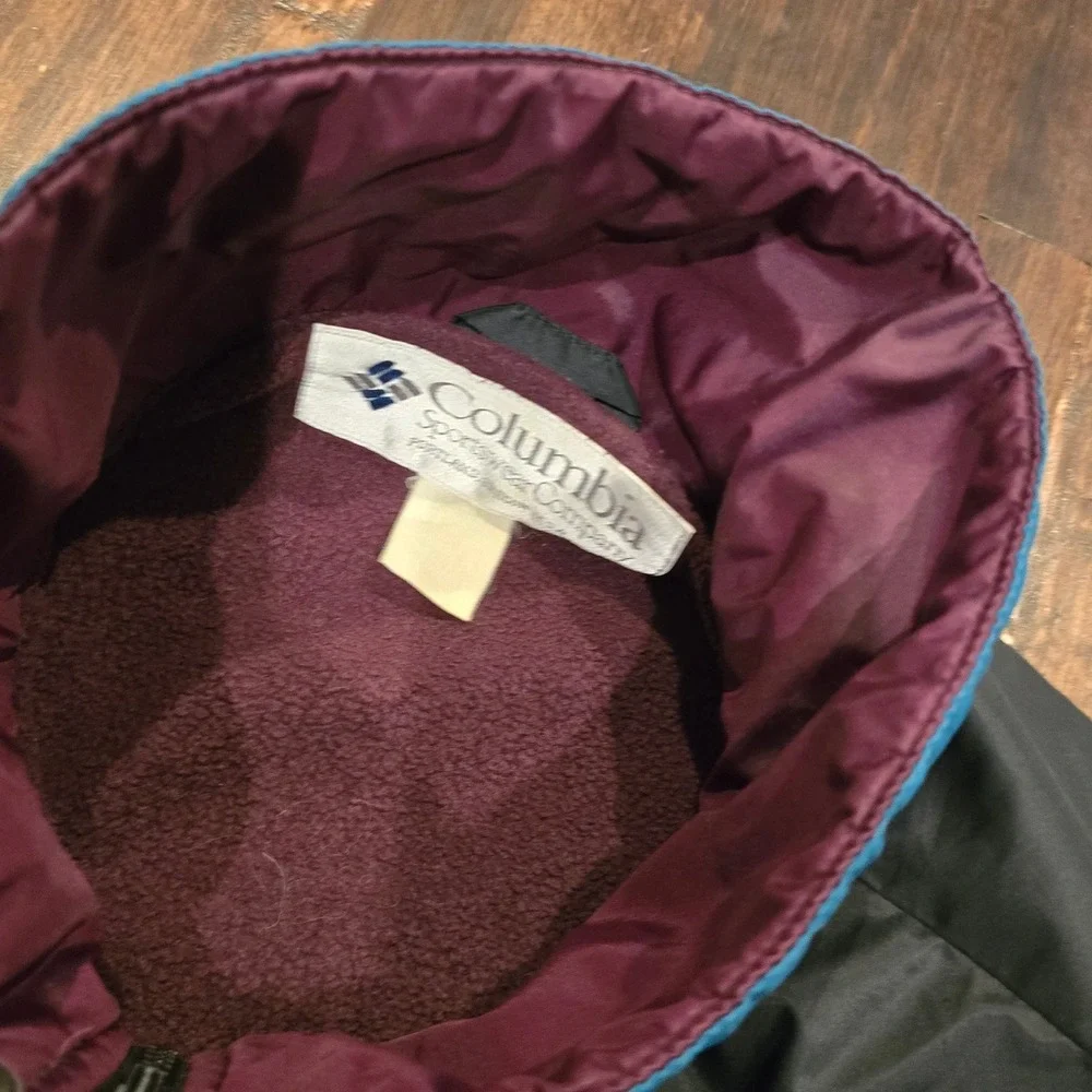 Vintage Columbia Color Block Windbreaker Jacket Mens Burgundy Black Medium‎